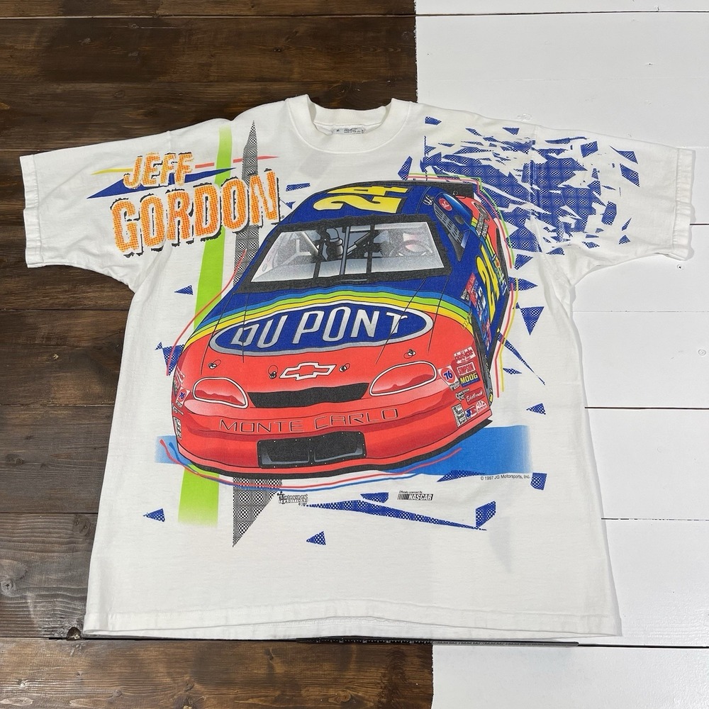 Vintage 90s NASCAR Jeff Gordon #24 All Over Print T-Shirt Mens Size XL